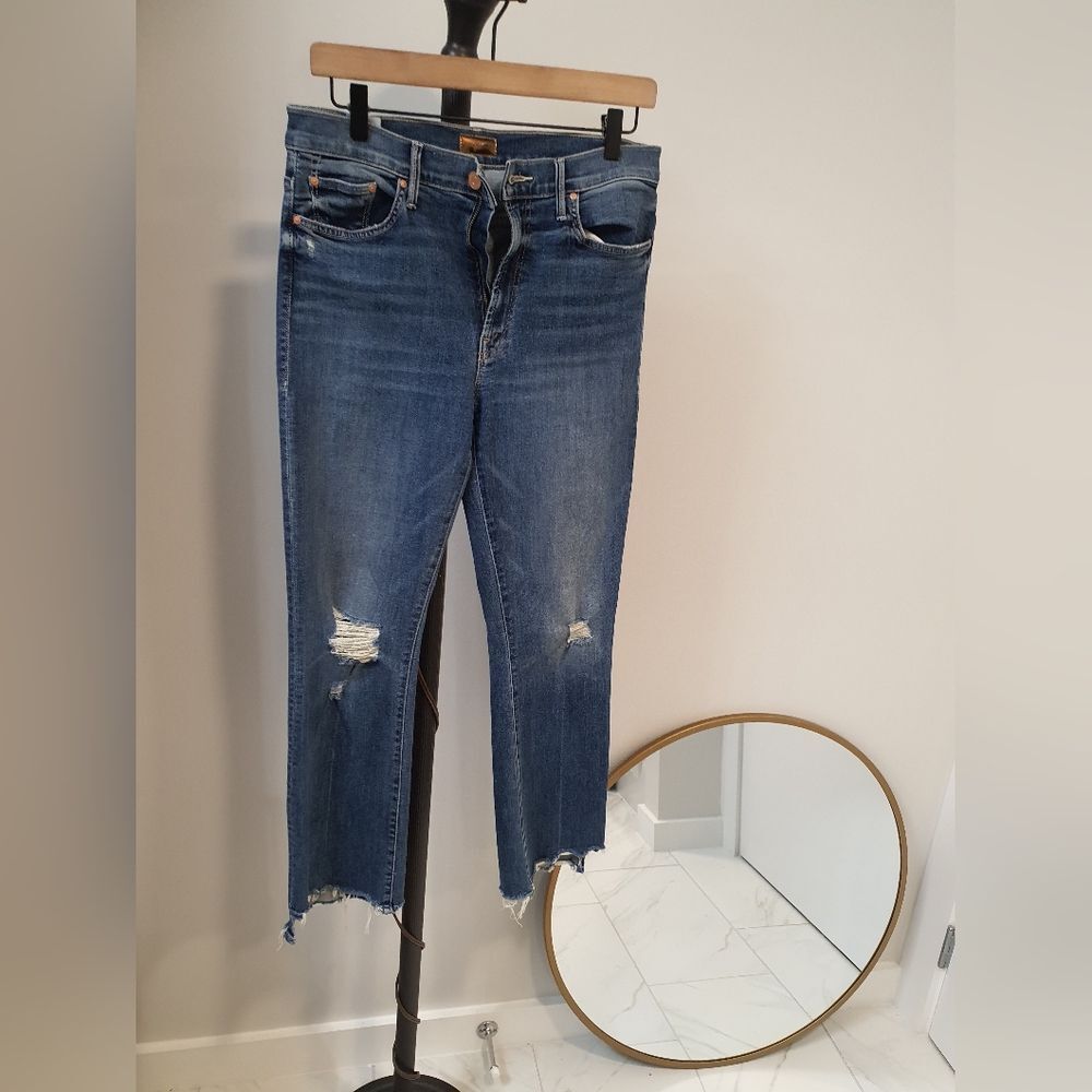 MOTHER Blue Distressed Ankle Jeans